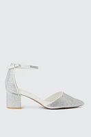 Ardene Glitter Block Heel Pumps in Silver | Size