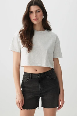 Ardene Basic Ultra Crop Boxy T-Shirt in Light Grey | Size | Cotton/Elastane | Eco-Conscious