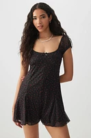 Ardene Floral Mesh Romper in Black | Size | Polyester/Elastane