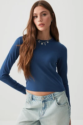 Ardene Effortless Everyday Long Sleeve T-Shirt in Dark Blue | Size | Cotton/Elastane | Eco-Conscious