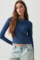 Ardene Effortless Everyday Long Sleeve T-Shirt in Dark Blue | Size | Cotton/Elastane | Eco-Conscious