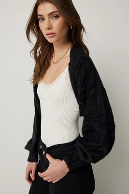 Ardene Ultra Crop Cable Knit Bolero in Black | Nylon