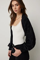 Ardene Ultra Crop Cable Knit Bolero in Black | Nylon