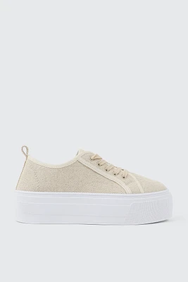 Ardene Canvas Platform Sneakers in Beige | Size 8 | Eco-Conscious