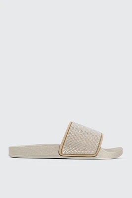 Ardene Rhinestone Slides in Gold | Size