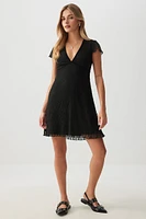 Ardene Velvet Trim Lace Mini Dress in Black | Size XS | Polyester/Spandex