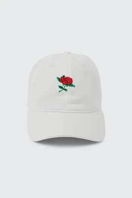 Ardene Rose Embroidered Cap in White | 100% Cotton