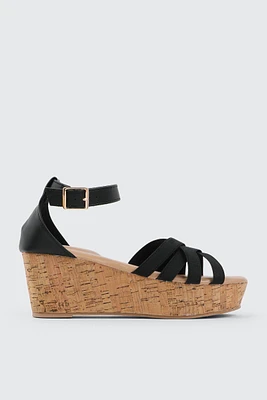 Ardene Strappy Cork Plarform Sandals in Black | Size