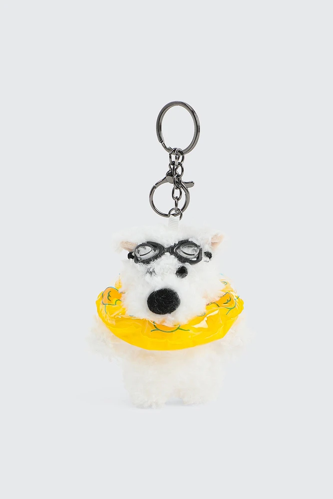 Ardene Plushie Swimming Dog Keychain in White