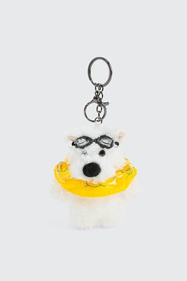 Ardene Plushie Swimming Dog Keychain in White
