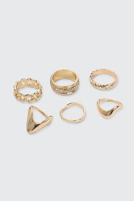 Ardene 6-Pack Textured and Twisted Rings in Gold | Size