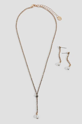 Ardene Y Shape Necklace and Earrings Set in Gold | Stainless Steel