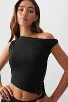 Ardene Asymmetrical Off Shoulder T-Shirt in | Size | Cotton/Elastane