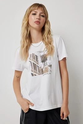 Ardene New York Neighborhood Graphic T-Shirt in White | Size | Cotton | Eco-Conscious