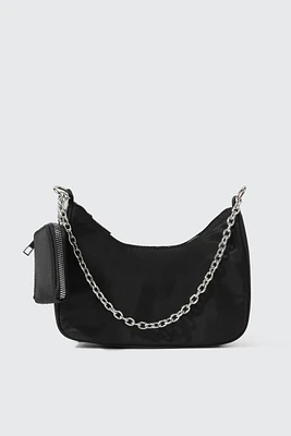 Ardene Chain Strap Shoulder Bag with Coin Purse in Black | 100% Recycled Polyester/Nylon | Eco-Conscious