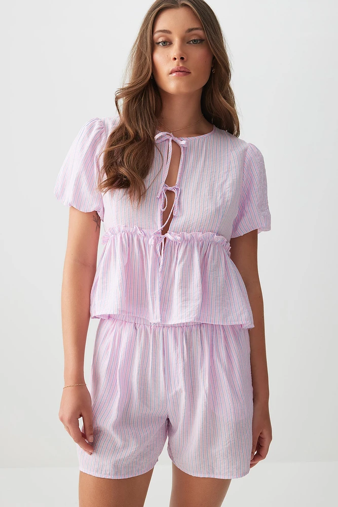 Ardene Pinstriped Boxer Shorts in Light Pink | Size | Polyamide/Viscose