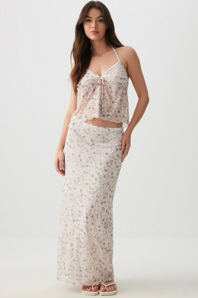 Ardene Maxi Mesh Skirt in White | Size XS | Polyester/Spandex