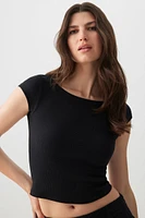 Ardene Fitted Boat Neck T-Shirt in Black | Size | Cotton/Elastane