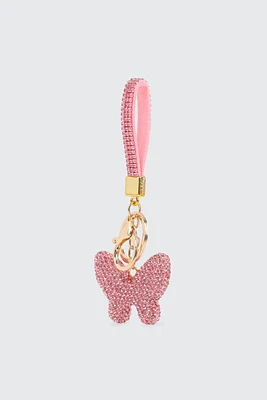 Ardene Rhinestone Butterfly Keychain in Light Pink