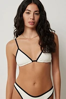 Ardene Contrast Trim Triangle Bikini Top in White | Size | Polyester/Nylon/Elastane | Microfiber