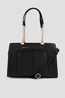Ardene Small Tote Bag with Chain Straps in Black | 100% Recycled Polyester/Faux Leather | Eco-Conscious