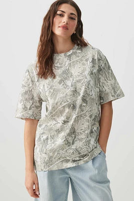 Ardene Camouflage Crew Neck T-Shirt in Grey | Size | 100% Cotton