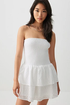 Ardene Eyelet Mini Tube Dress in White | Size | 100% Cotton