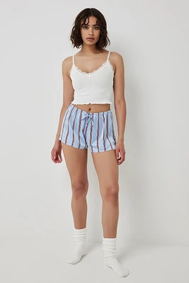 Ardene Printed Satin PJ Shorts in Light Blue | Size Large | Polyester/Spandex | Eco-Conscious