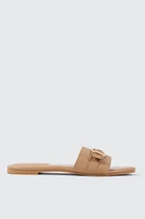 Ardene Flat Sandals with Buckle Detail in Beige | Size | Faux Leather | Eco-Conscious
