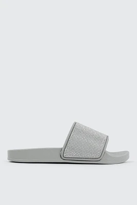 Ardene Rhinestone Slides in Grey | Size