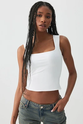 Ardene Contour Crop Trapeze Neckline Tank in White | Size | Elastane/Polyamide