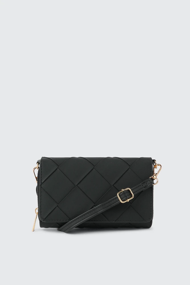 Ardene Weaved Wallet in Black | 100% Recycled Polyester/Faux Leather | Eco-Conscious