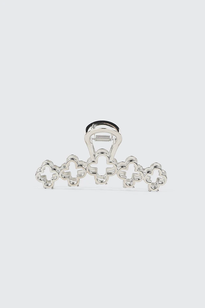 Ardene Clover Hair Claw in Silver