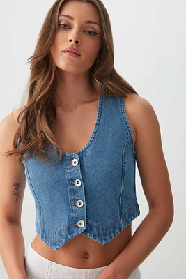 Ardene Denim Tailored Vest in Medium Blue | Size Medium | 100% Cotton