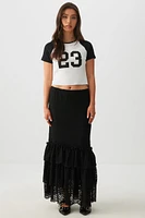 Ardene Lace Tiered Midi Skirt in Black | Size | Nylon/Spandex