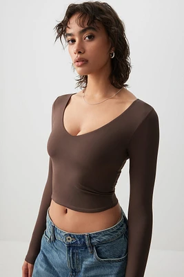 Ardene Contour V-Neck Long Sleeve T-Shirt in | Size | Elastane/Polyamide
