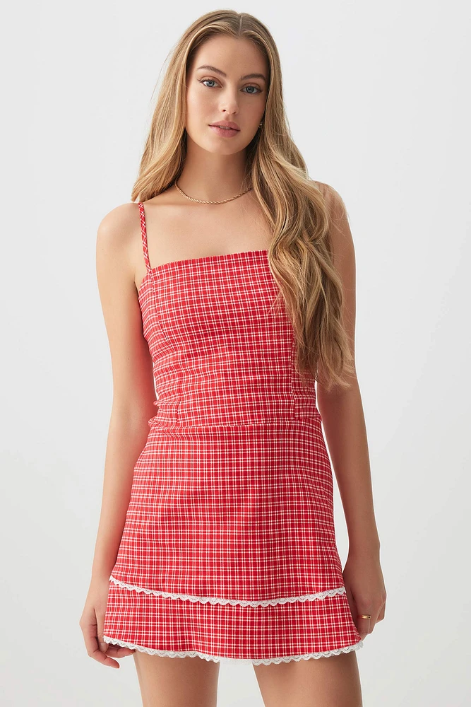 Ardene Plaid Tiered Mini Dress | Size | Rayon/Nylon/Spandex