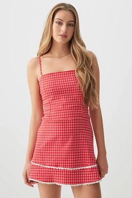 Ardene Plaid Tiered Mini Dress | Size | Rayon/Nylon/Spandex