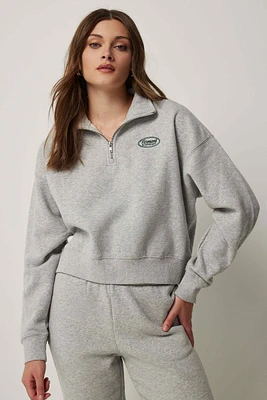 Ardene Half-Zip Mock Neck Sweatshirt in Grey | Size | Polyester/Cotton | Fleece-Lined