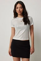 Ardene A.C.W. Metallic Effect T-Shirt in Light Grey | Size XS | Polyester/Elastane