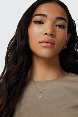 Ardene 14K White Gold Plated Butterfly Necklace in Silver