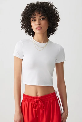Ardene Super Soft Ultra Crop Fitted T-Shirt in White | Size | Polyester/Elastane