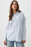 Ardene Striped Oversized Shirt in Medium Blue | Size Small | 100% Cotton