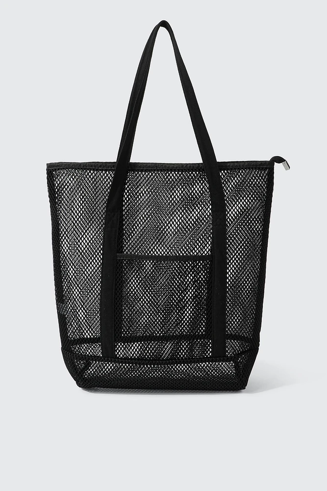 Ardene Mesh Tote Bag in Black | Polyester