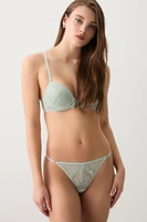 Ardene Luxe Mesh & Lace Thong Panty in Light Green | Size | Nylon/Elastane