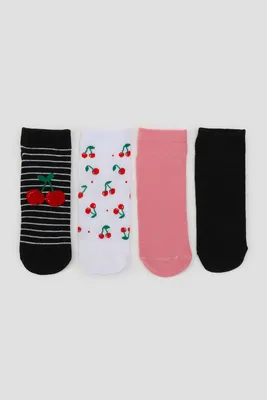 Ardene 4-Pack Cherry Ankle Socks | Polyester/Spandex