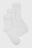 Ardene 3-Pack Lettuce Edge Crew Socks in White | Polyester/Spandex