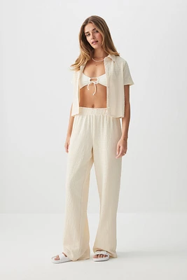 Ardene Crinkle Pull On Pants in Beige | Size Small | Polyester/Spandex