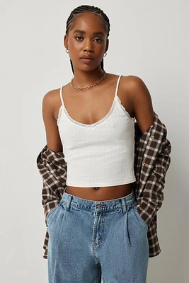 Ardene Pointelle Lace Trim Tank in | Size | 100% Cotton