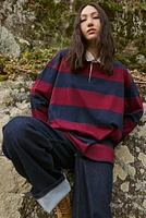 Ardene Striped Long Sleeve Polo in Burgundy | Size | 100% Cotton